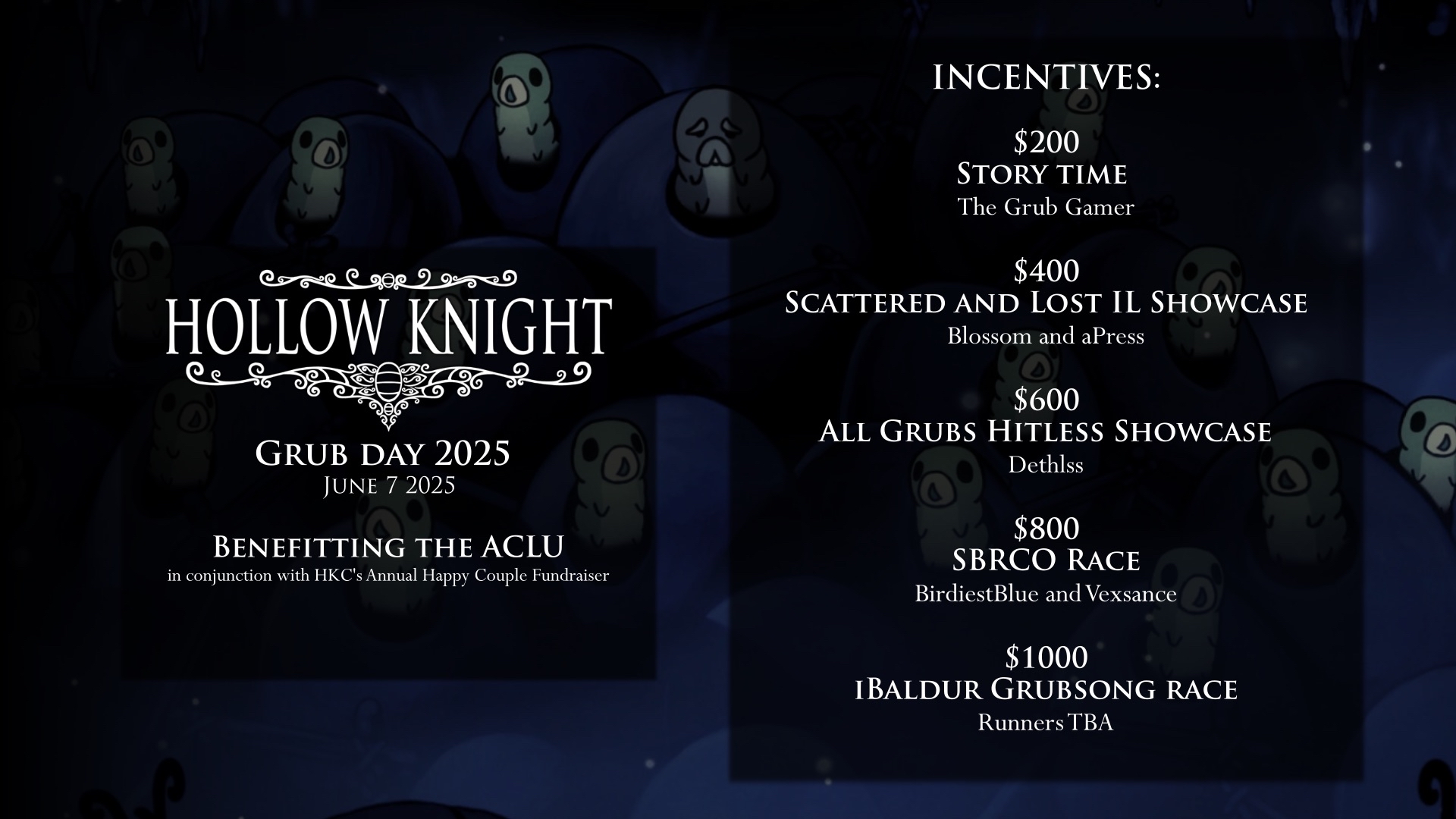 An image with the list of grub-a-thon incentives. Transcript is in the table below.