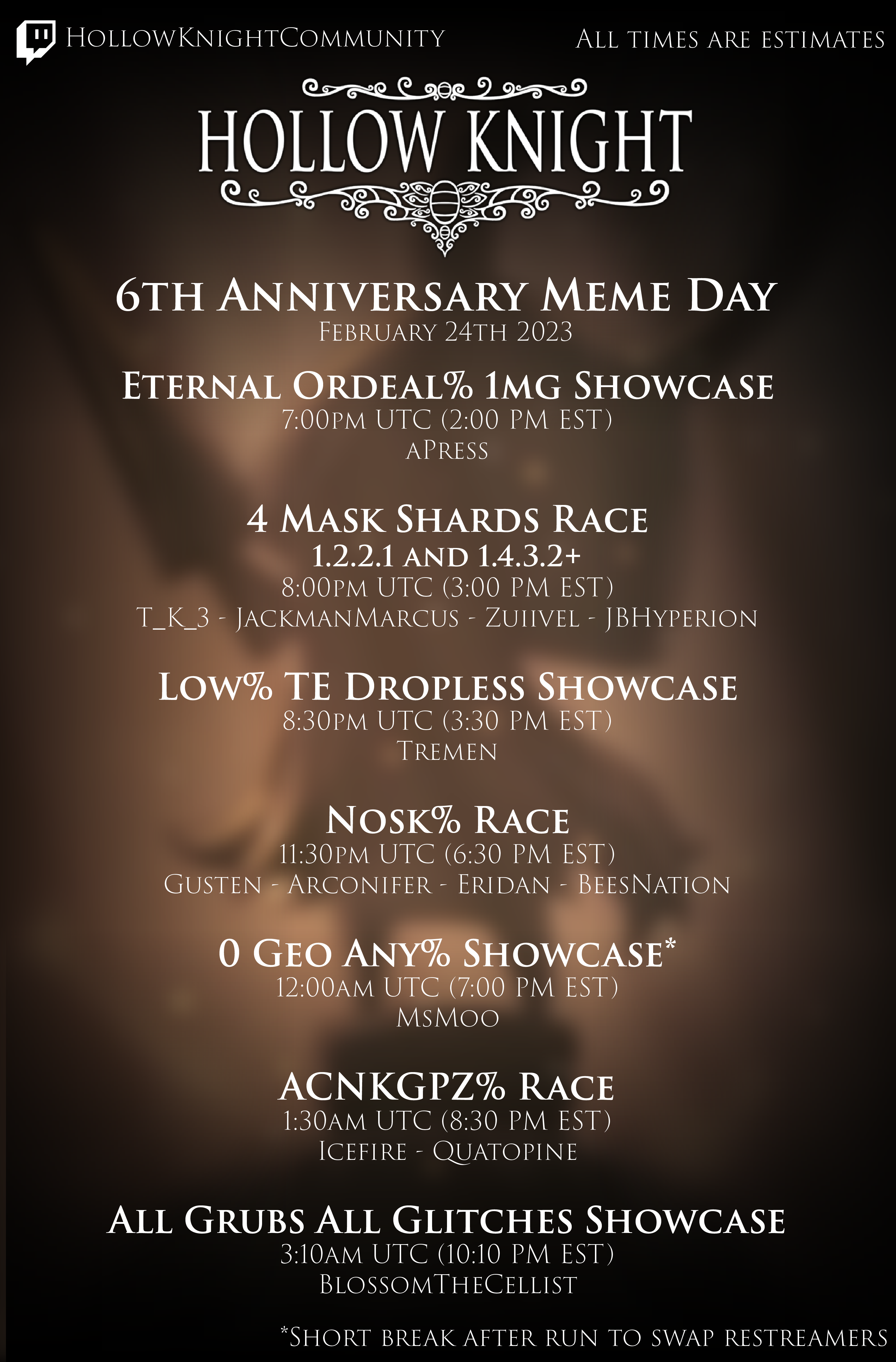 An image with the HK6Y Meme Day schedule. Schedule transcript is in the table below.